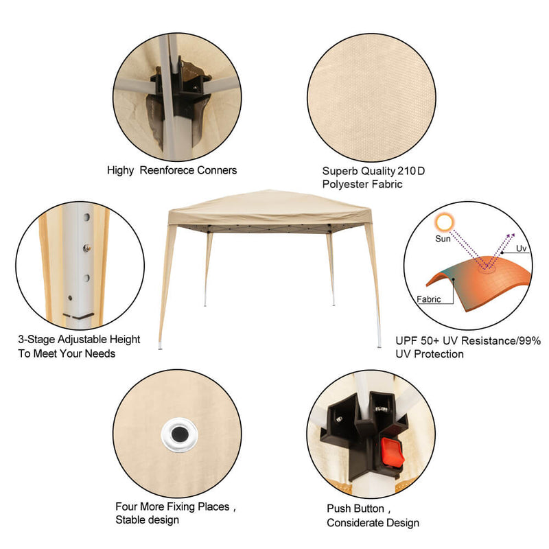 10 x 10 ft Pop up Canopy Tent with 2 Doors & 2 Windows Khaki