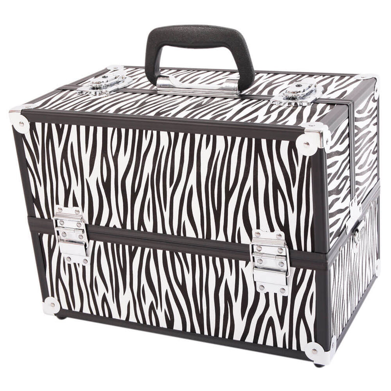 Aluminum Alloy Makeup Train Case Jewelry Box Organizer White Zebra Stripe