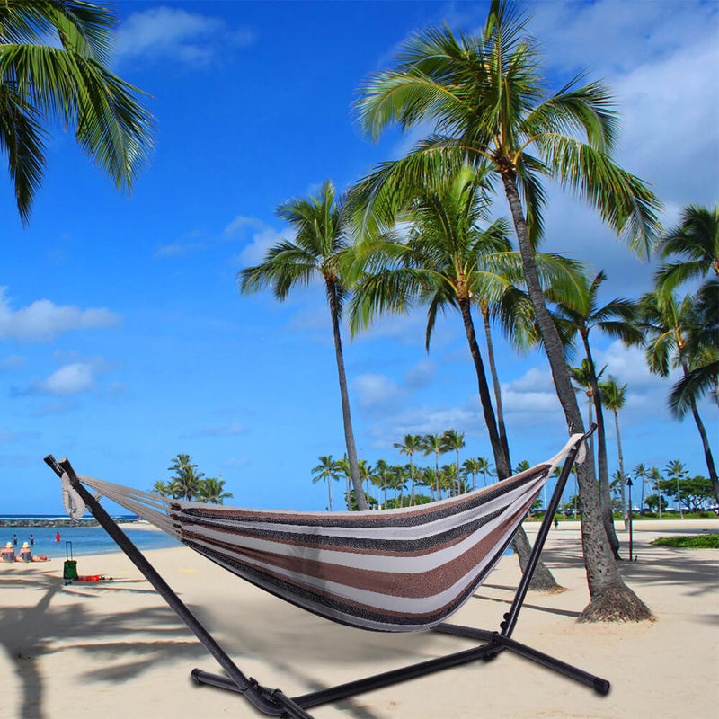 Professional Flowers Hammock Stand with Polyester Coffee Stripe Hammock