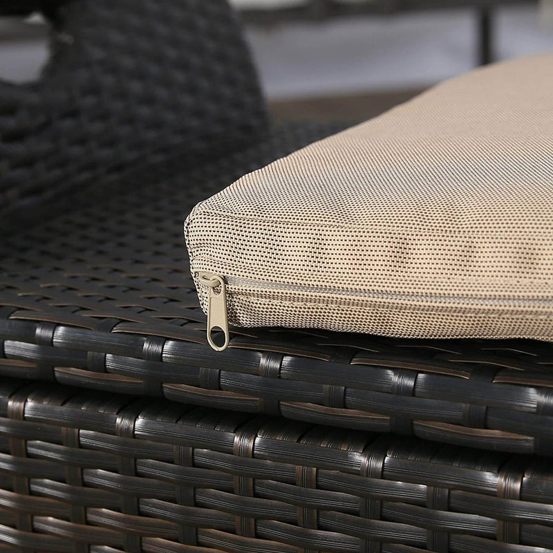 Outdoor Storage Bench with Wing Handles, Rattan Style Deck Box with Beige Cushion