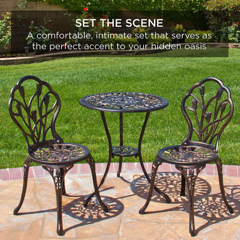 3 Pcs Cast Aluminum Patio Dining Set, Vintage Style Tulip Bistro Set, Outdoor Conversation Furniture Sets