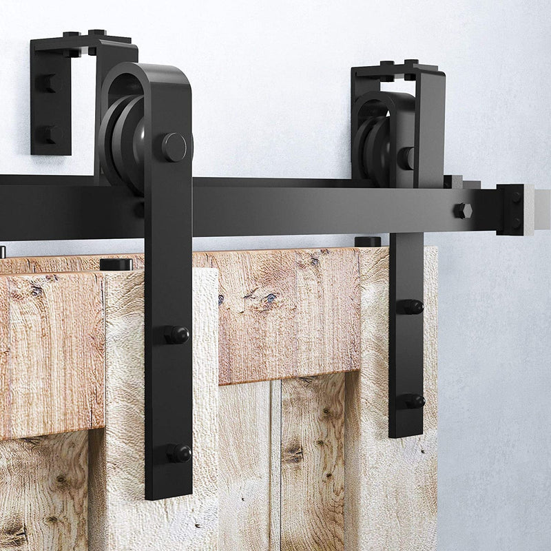 Heavy Duty Bypass Double Door Sliding Barn Door Hardware J Shape Hangers 5-8 FT