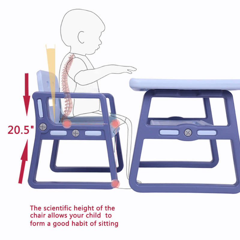 Multipurpose Kids 3-Pieces Table and Chair Set Certified Safe and Easy Clean Purple