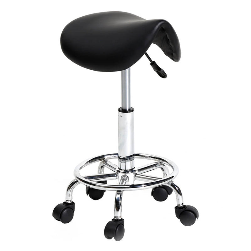 Saddle Stool Rolling Chair for Medical Massage Salon Kitchen Spa Drafting, Adjustable Hydraulic Stool with Foot Rest - Black