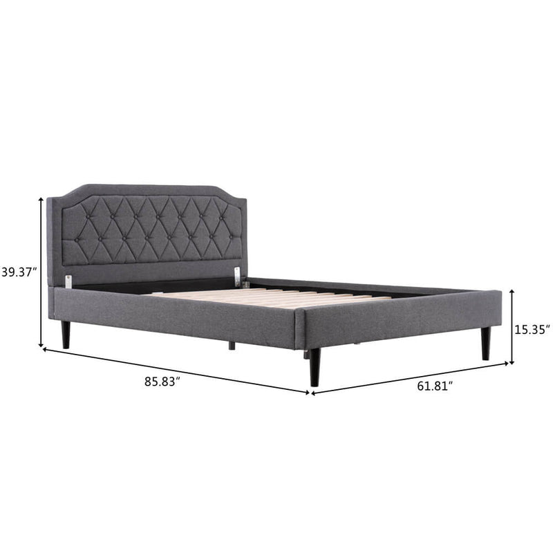 Upholstered Platform Bed Frame with Diamond Buckle Decoration In Gray, Queen