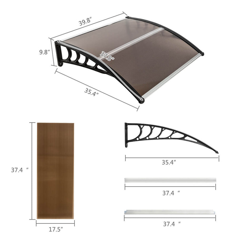 40" x 40" Door Window Awning, Front Door Outdoor Patio Awning Canopy UV Protection, Brown Board & Black Bracket