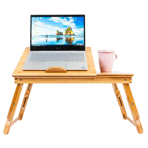 Double Flowers Engraving Adjustable Bamboo Computer Desk, 21 inches