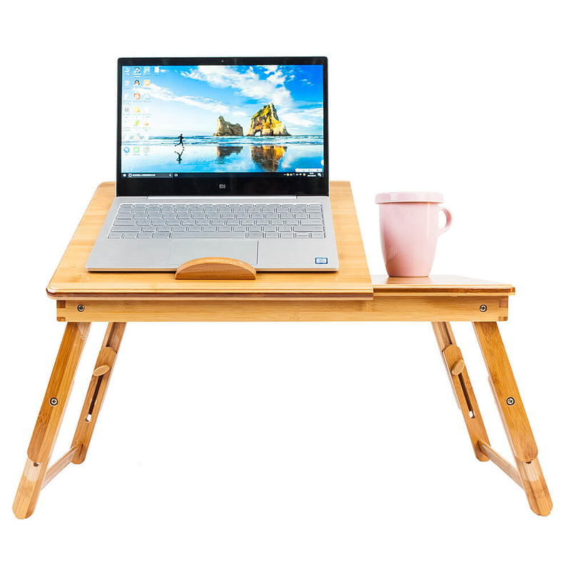 Double Flowers Engraving Adjustable Bamboo Computer Desk, 21 inches
