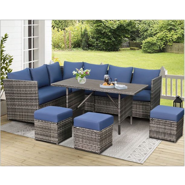 7 Piece Patio Conversation Set in Dark Blue
