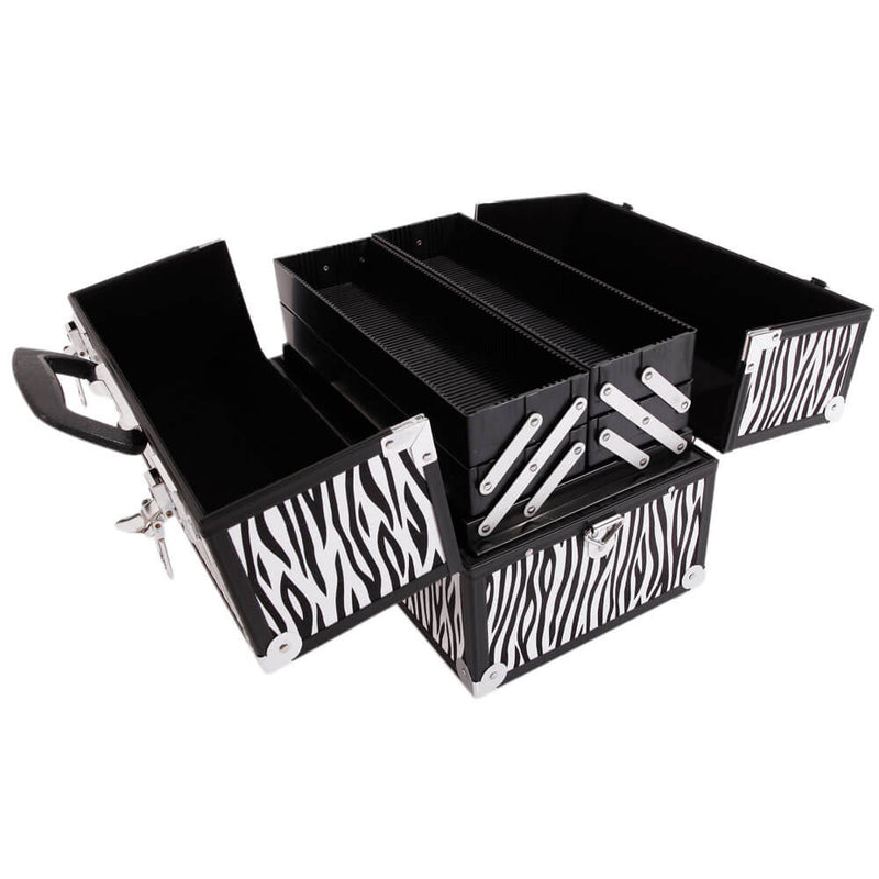 Aluminum Alloy Makeup Train Case Jewelry Box Organizer White Zebra Stripe