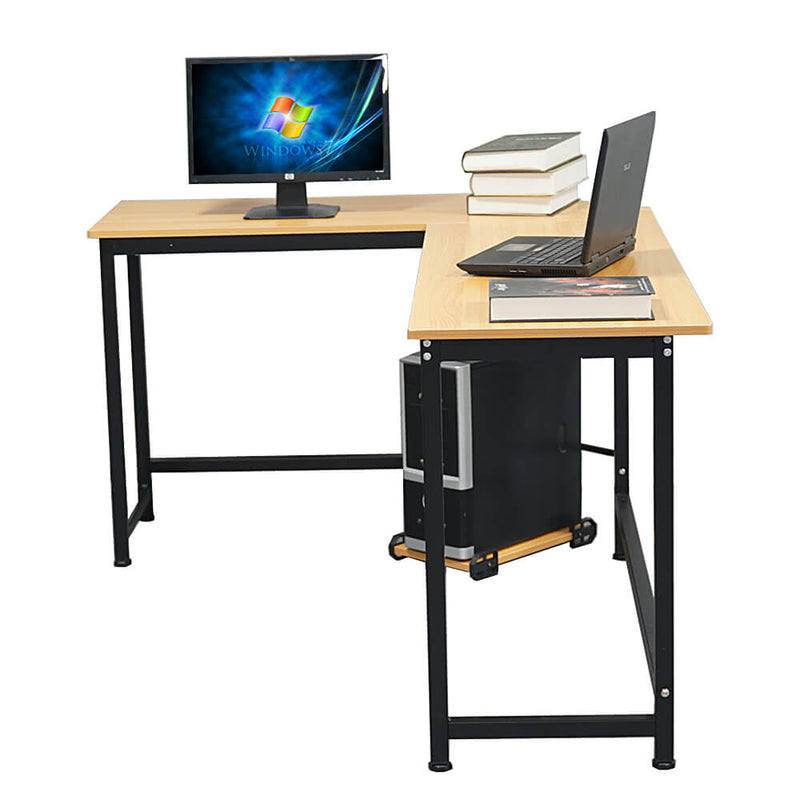 L-Shaped Desktop Computer Desk Beech Wood Color