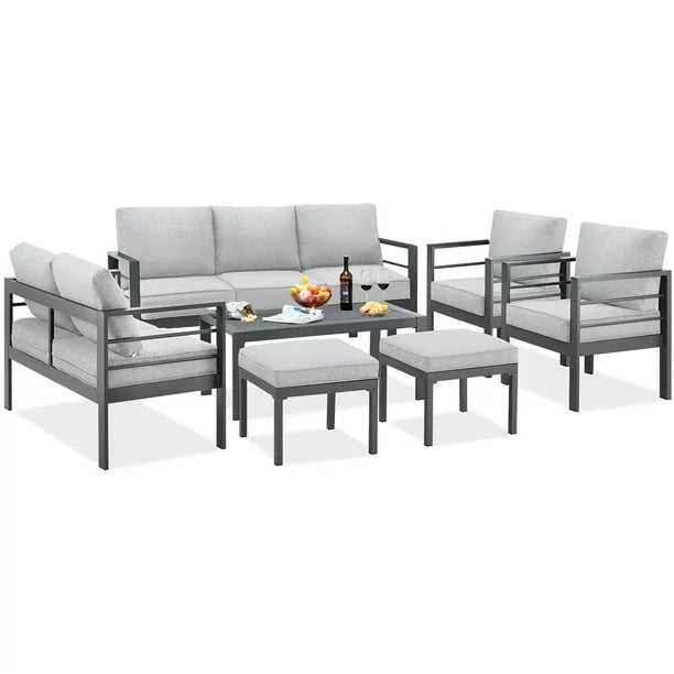7 Pieces Sectional Sofa Patio Conversation Set - Light Gray