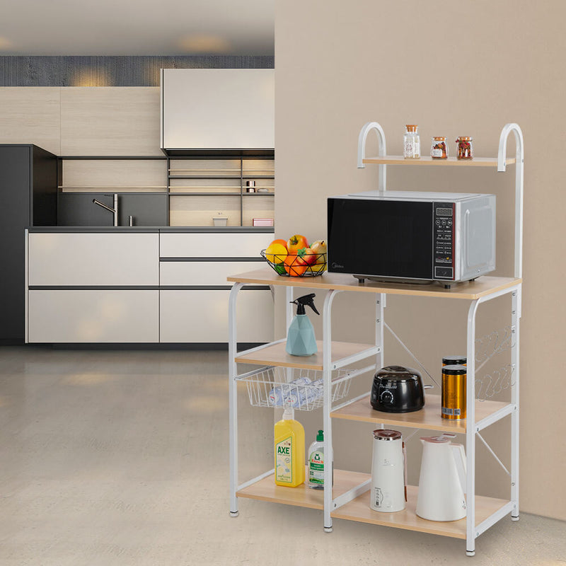 Utility Storage Shelf 35.5 inches Microwave Stand with 10 Hooks