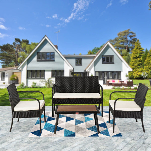 4 Pieces Outdoor Sectional Furniture Set, Patio Rattan Wicker Chair, Black