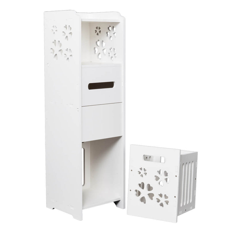 3-tier Bathroom Storage Cabinet with Garbage Can 10x10*31 inches White