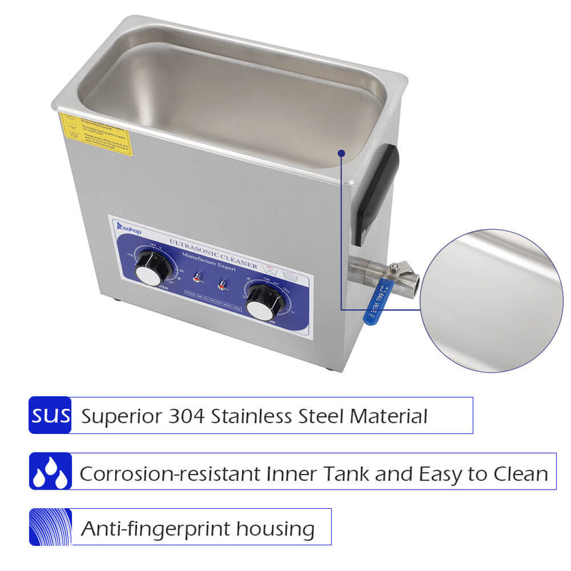 6L Commercial Ultrasonic Cleaner Large Capacity Stainless Steel with Heater and Digital Timer