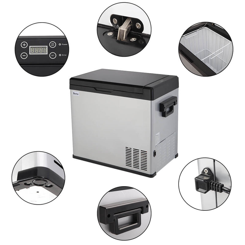 50L Compressor Touch Screen Car Refrigerator Stainless Steel Black