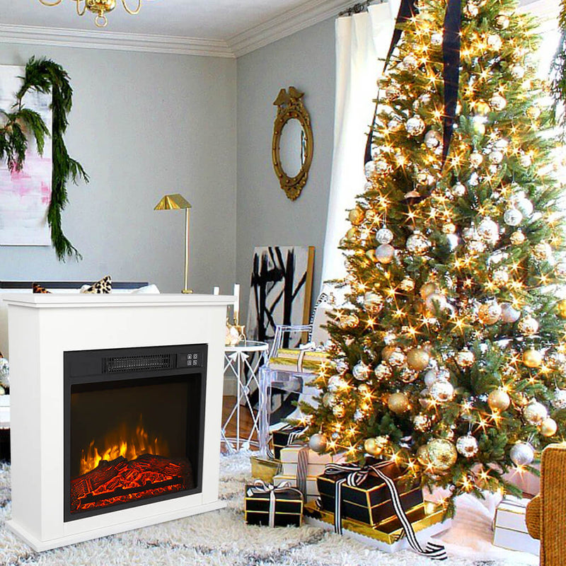 White Wood Cabinet Style 1400W Single Color Fake Wood Heating Wire With Small Remote Control Movement Black 18 Inches