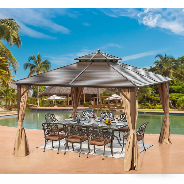 12'x12' Hardtop Gazebo Canopy Galvanized Steel Pergolas with Netting & Curtains