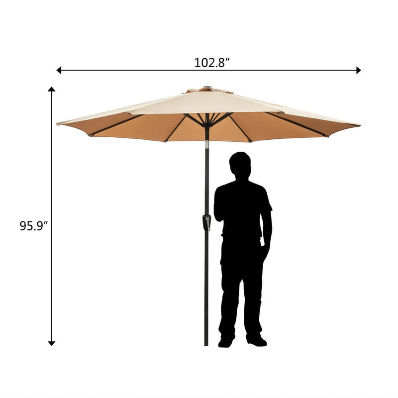 9ft Patio Umbrella Market Umbrellas Large Outdoor Umbrella with Push Button Tilt and Crank, Beige