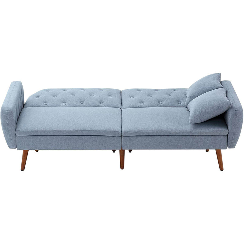 Convertible Futon Sofa Bed with Adjustable Backrest Linen Couch Loveseat Blue