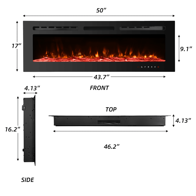 50 inch Electric Fireplace with Free Standing, Wall Mounted Insert Heater Remote Control