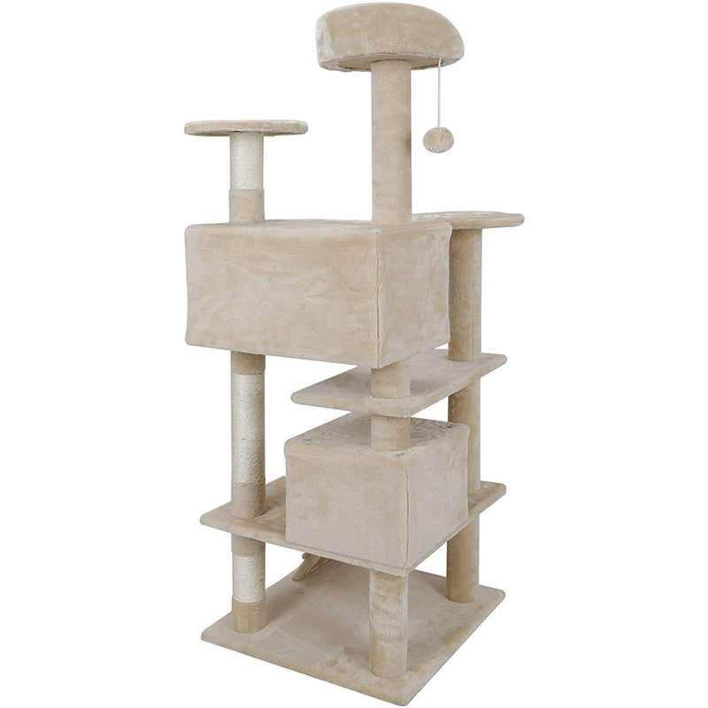 53 Inches Multi-Level Cat Tree Stand House Kittens Activity Tower (Beige)