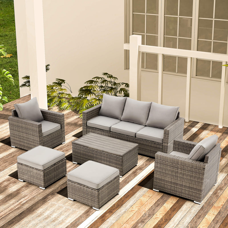 6 Pieces Wicker Patio Furniture Sets with Coffee Table, Outdoor Set Furniture Gray