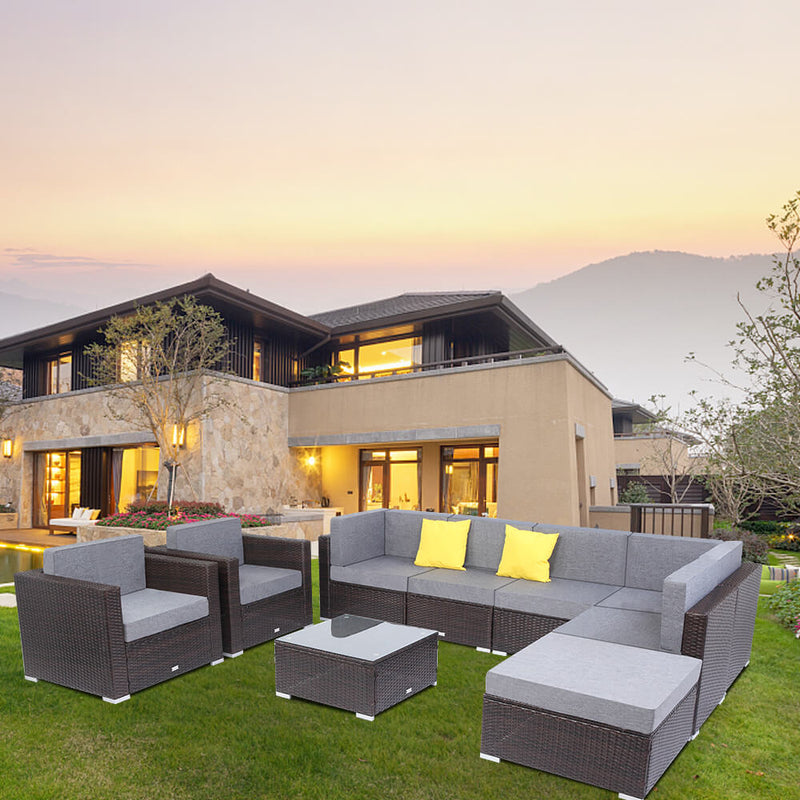 9 Pcs Outdoor Furniture Rattan Wicker Sofa Patio Couch Set
