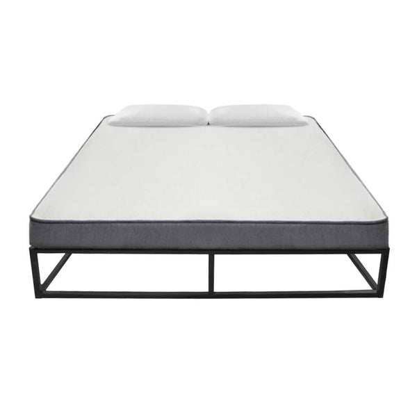 Bed Frame Mattress Platform Foundation Basic Iron Bed in Black, Queen