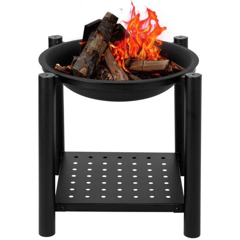 22'' Portable Outdoor Fire Pit Bowl with Shelf, Iron Brazier Wood Burning Patio & Backyard Firepit