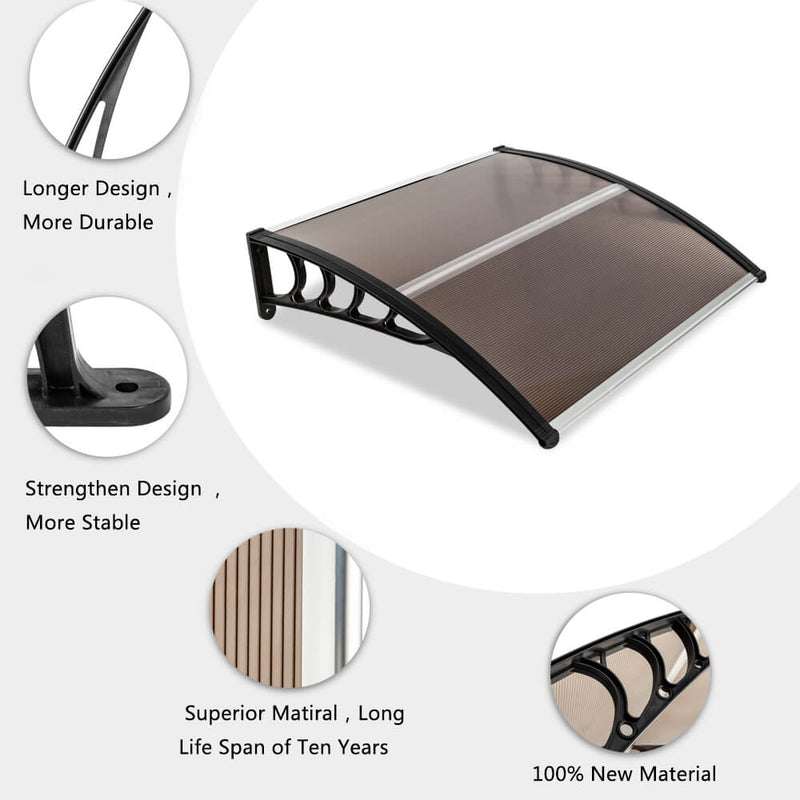40" x 40" Door Window Awning, Front Door Outdoor Patio Awning Canopy UV Protection, Brown Board & Black Bracket