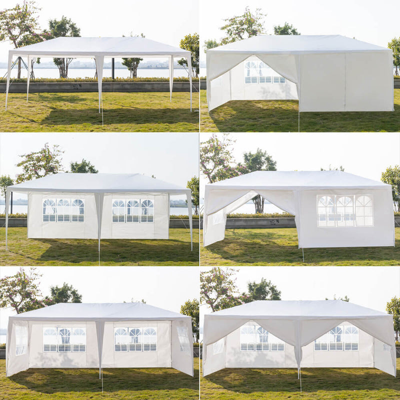 Outdoor Canopy Tent 10 x 20 ft with Spiral Tubes White Six Sides 2 Doors & 4 Windows