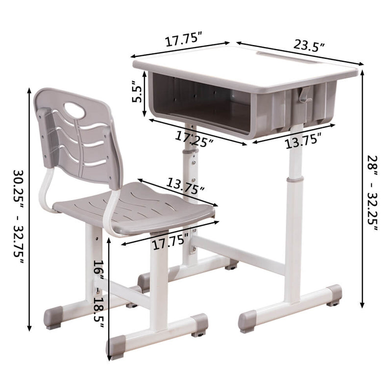 Lifting Children Multifunctional Study Desk and Chair Set with Storage Bin Gray