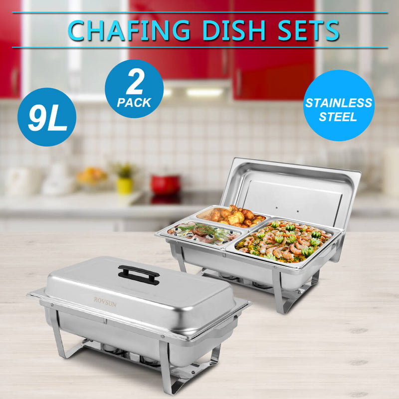 9L*2 Two Sets of Dishes 1*1/2 2*1/4 Chafing Dish Food Warmer Buffet Stove