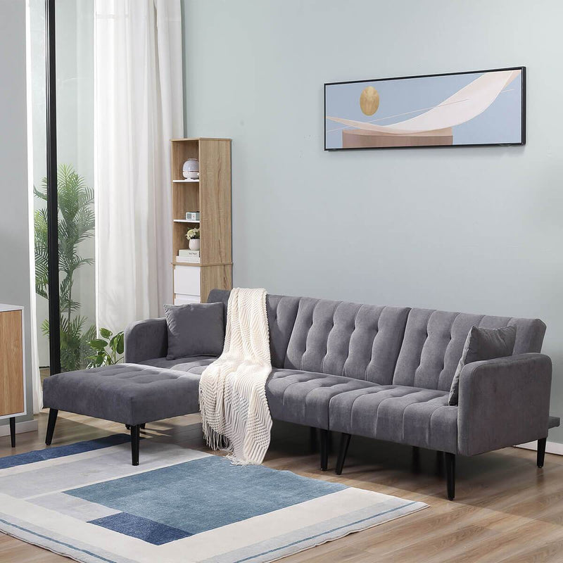 Modern Linen sectional Convertible Sofa Bed L-Shaped Reversible Sleeper Dark Grey