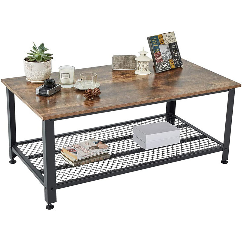 Industrial Coffee Table, 2 Tier Cocktail Table, Metal Frame Living Room Sofa Table, Easy Assembly, Rustic Brown