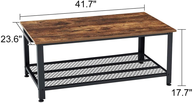Industrial Coffee Table, 2 Tier Cocktail Table, Metal Frame Living Room Sofa Table, Easy Assembly, Rustic Brown