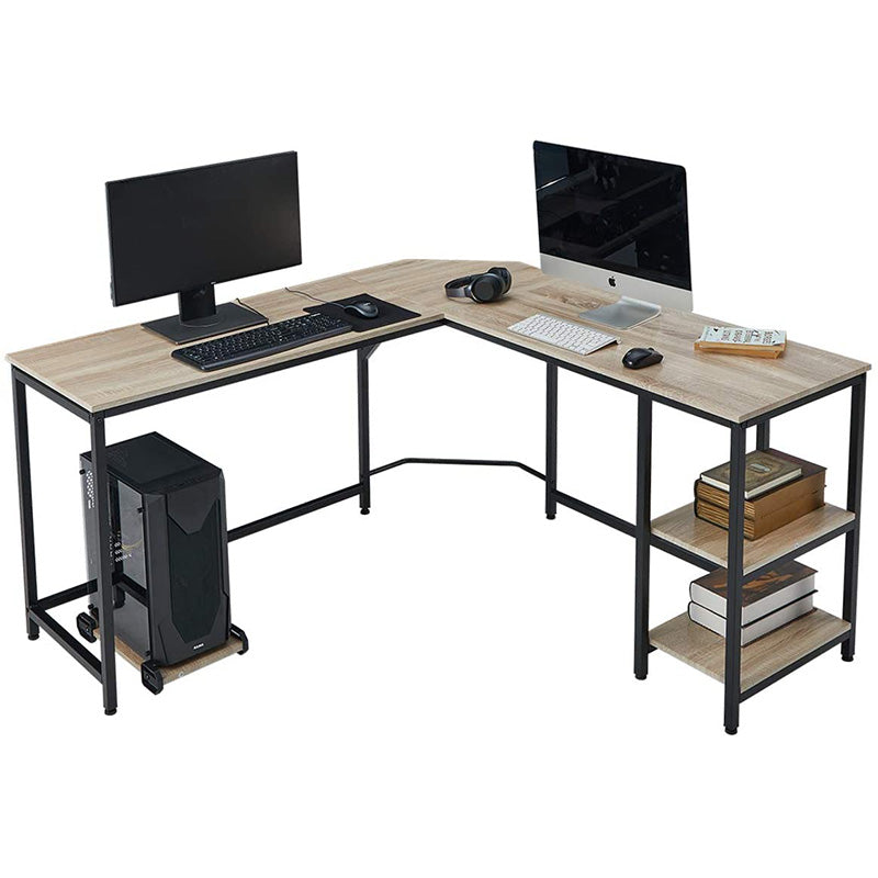 L-Shaped Computer Desk Space-Saving Corner Desk with Storage Shelves Desk Study Workstation for Home Office