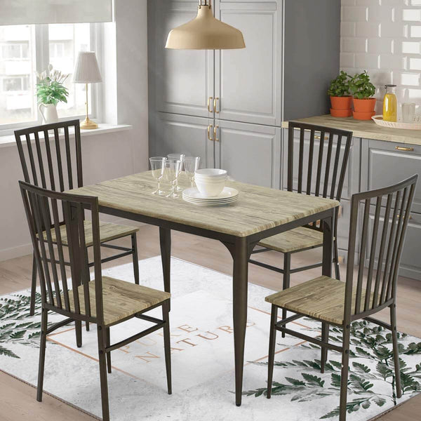Industrial Style 5-Piece Dining Set, Wooden Kitchen Table and 4 Chairs with Metal Legs, Dining Set, Modern and Sleek Dinette