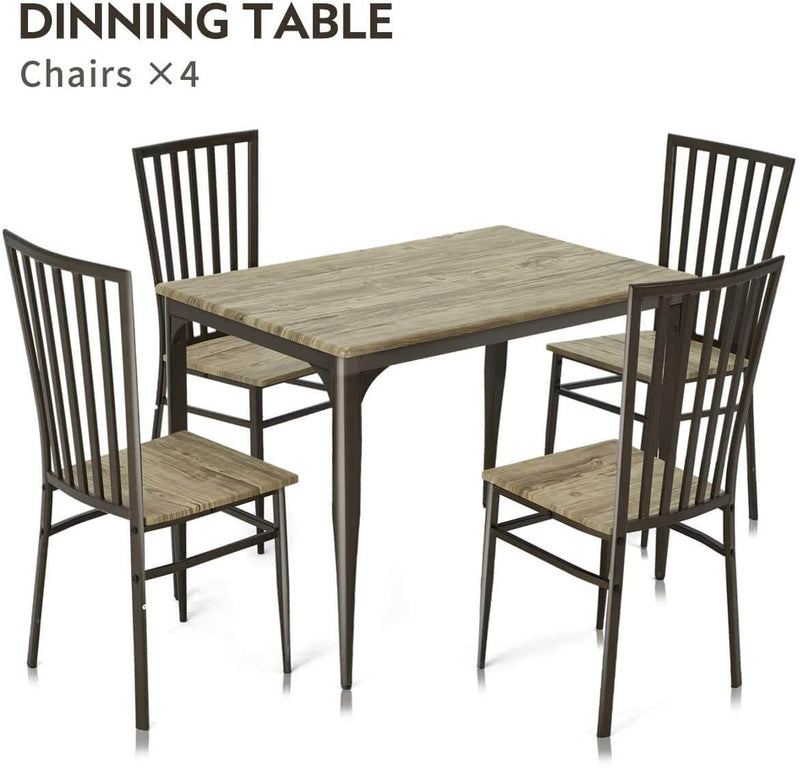 Industrial Style 5-Piece Dining Set, Wooden Kitchen Table and 4 Chairs with Metal Legs, Dining Set, Modern and Sleek Dinette
