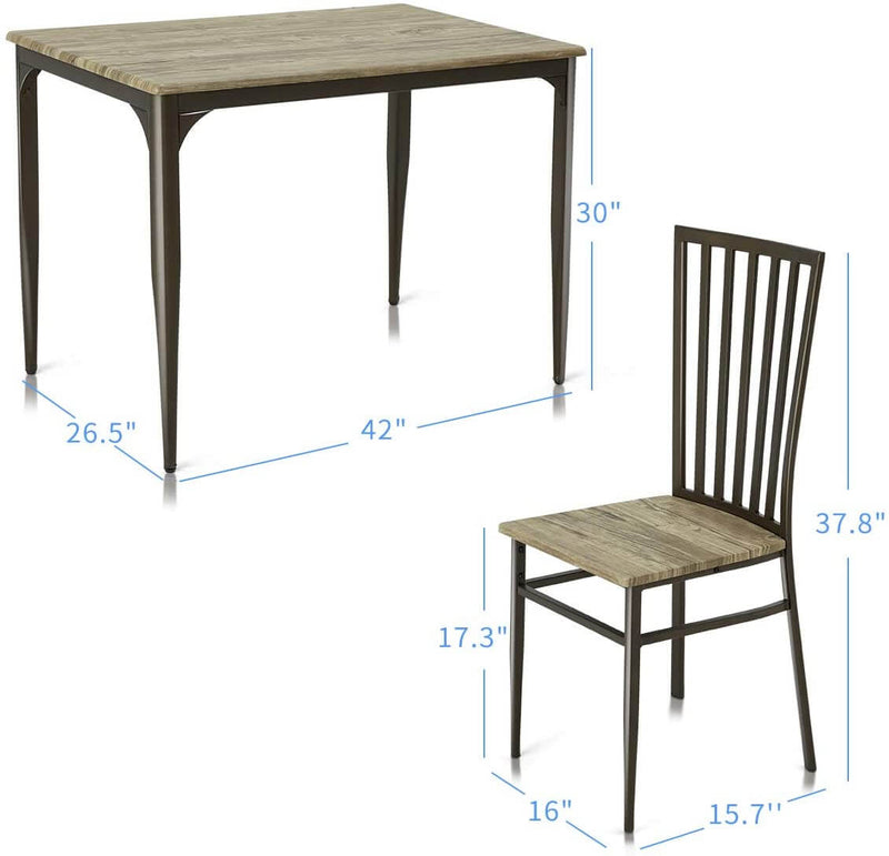 Industrial Style 5-Piece Dining Set, Wooden Kitchen Table and 4 Chairs with Metal Legs, Dining Set, Modern and Sleek Dinette