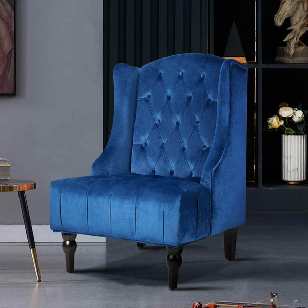 High-Back Velvet Club Chair, Wingback Chair, Modern Accent Chair for Living Room, Bedroom, Blue