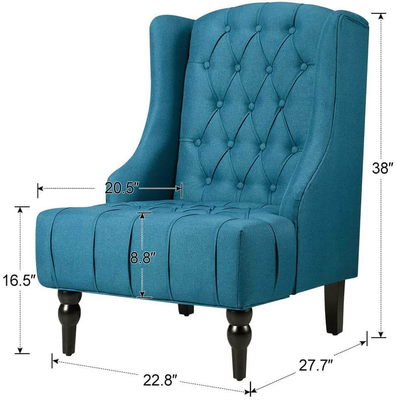 High-Back Fabric Club Chair, Wingback Chair, Modern Accent Chair for Living Room, Bedroom, Green