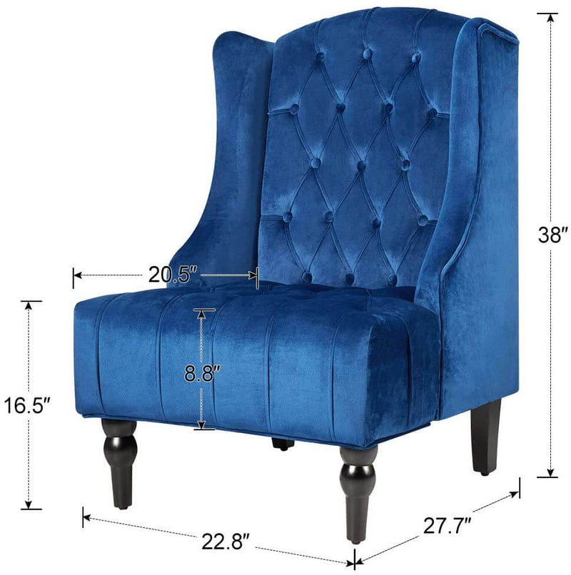 High-Back Velvet Club Chair, Wingback Chair, Modern Accent Chair for Living Room, Bedroom, Blue