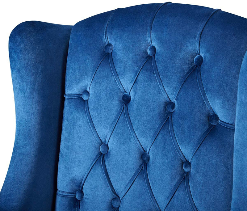 High-Back Velvet Club Chair, Wingback Chair, Modern Accent Chair for Living Room, Bedroom, Blue
