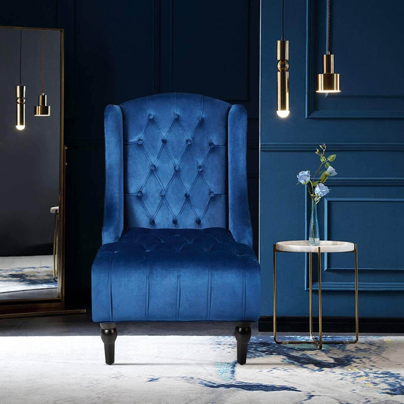 High-Back Velvet Club Chair, Wingback Chair, Modern Accent Chair for Living Room, Bedroom, Blue