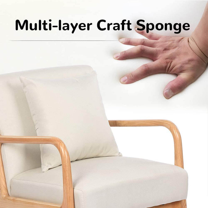 Lounge Arm Chair Mid Century Modern Accent Chair Wood Frame Armchair, Beige