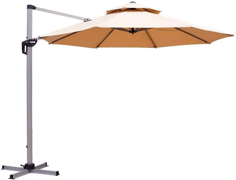 11FT Patio Umbrella Double Top Cantilever Umbrella Outdoor Offset Hanging Umbrella with Easy Tilt and 360° Rotation, Beige