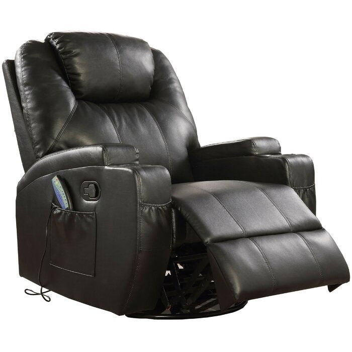 Massage Recliner PU Leather Ergonomic Lounge Heated Chair 360 Degree Swivel Recliner (Black)